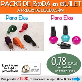Pack “Super-Ahorro” de regalos Bodas en Outlet, con bolsas y tarjetas