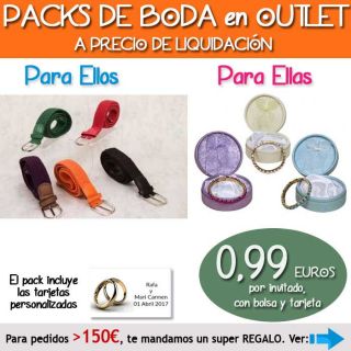 Pack “Super-Ahorro” de regalos Bodas en Outlet, con bolsas y tarjetas