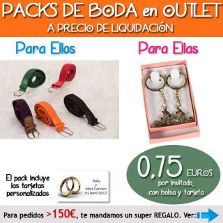 Pack “Super-Ahorro” de regalos Bodas en Outlet, con bolsas y tarjetas