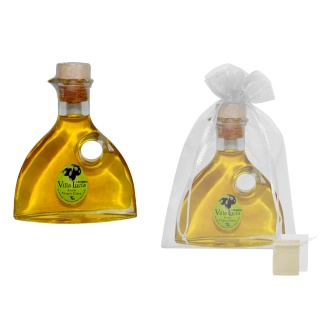 Botella de aceite virgen extra con bolsa para regalo de boda