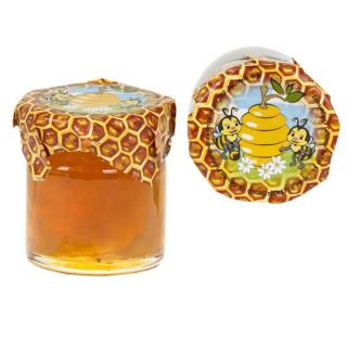 Tarro de miel de 40 gr, con una divertida pegatina de panel de abejas