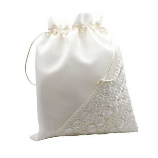Limosnera de raso blanco con encaje para novias. Muy amplia y elegante