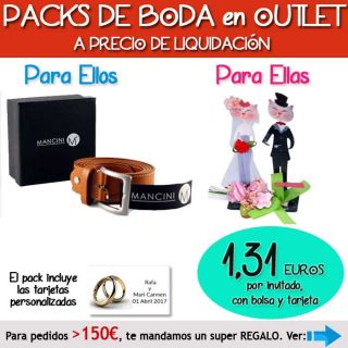 Pack “Super-Ahorro” de regalos Bodas en Outlet, con bolsas y tarjetas