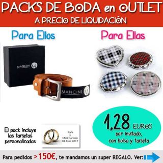 Pack “Super-Ahorro” de regalos Bodas en Outlet, con bolsas y tarjetas