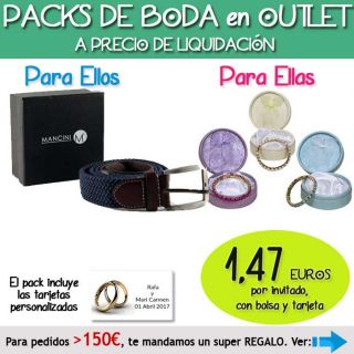 Pack “Super-Ahorro” de regalos Bodas en Outlet, con bolsas y tarjetas