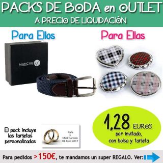 Pack “Super-Ahorro” de regalos Bodas en Outlet, con bolsas y tarjetas