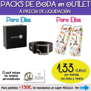 Pack “Super-Ahorro” de regalos Bodas en Outlet, con bolsas y tarjetas