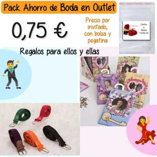 Pack “Super-Ahorro” de regalos Bodas en Outlet, con bolsas y tarjetas
