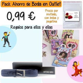 Pack “Super-Ahorro” de regalos Bodas en Outlet, con bolsas y tarjetas