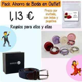 Pack “Super-Ahorro” de regalos Bodas en Outlet, con bolsas y tarjetas