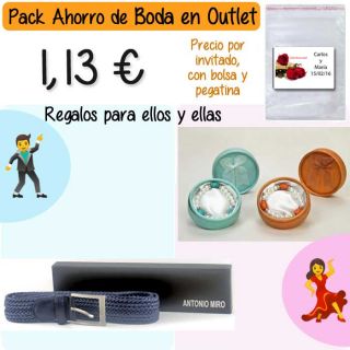 Pack “Super-Ahorro” de regalos Bodas en Outlet, con bolsas y tarjetas