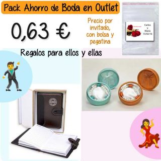 Pack “Super-Ahorro” de regalos Bodas en Outlet, con bolsas y tarjetas